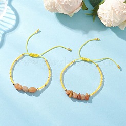 2 pulsera trenzada de cuentas de aventurina roja natural y semillas de vidrio para mujer.&nbsp;BJEW-MZ00247-01