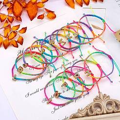 Braccialetto di perline intrecciate con iniziale di strass di cristallo&nbsp;BJEW-SW00037-04