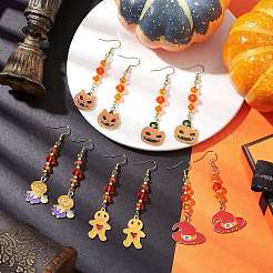 Halloween Lebkuchenmann/Kürbis/Hexenhut Emaille-Legierung Ohrringe für Frauen&nbsp;EJEW-JE05897