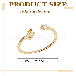 1 pz lettera ottone strass anelli polsino aperto per le donne&nbsp;AJEW-LP0004-47E-G