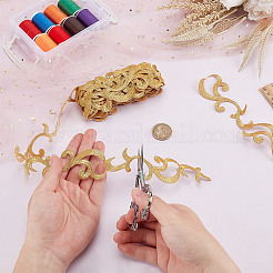 Blumenband aus Polyester mit metallischer Stickerei im ethnischen Stil zum Aufbügeln/Aufnähen&nbsp;SRIB-WH0011-204B