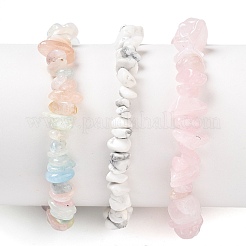 3 pz 3 stili chip quarzo rosa naturale e set di braccialetti elasticizzati con perline morganite e howlite&nbsp;BJEW-FS0001-01