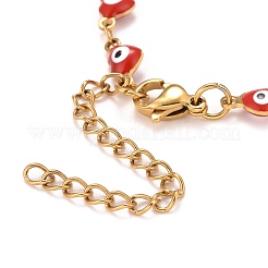 Emaille-Herz mit bösem Blick Gliederkettenarmband&nbsp;BJEW-P271-07G