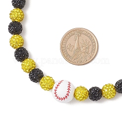 Runde Stretch-Halsketten aus Polymer-Ton mit Strassen und Naturholz-Baseballperlen für Damen&nbsp;NJEW-JN05355-03