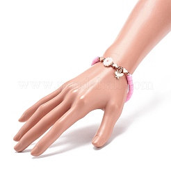 Pulsera elástica con cuentas de corazón y margaritas de concha natural y arcilla polimérica&nbsp;BJEW-JB08846