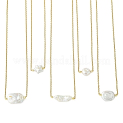 Collana da donna con ciondolo in perla keshi barocca naturale e catena a maglie in acciaio inossidabile 304.&nbsp;NJEW-JN06225