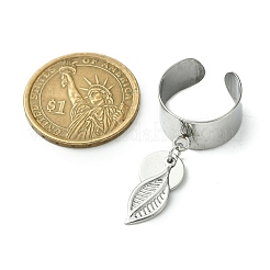 8 Stück 4 Stil 304 Edelstahl offene Manschette Fingerringe mit Blatt Charms&nbsp;RJEW-AB00008