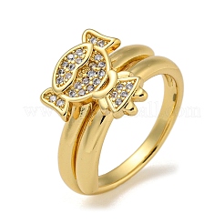 Anelli doppi per ragazza in ottone con micro pavé di zirconi trasparenti&nbsp;RJEW-Z050-22G