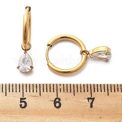 Pendientes de aro de acero inoxidable 304 con micropavé de circonita cúbica y baño de iones (IP)&nbsp;STAS-R004-05G-02