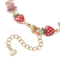 Armbänder aus natürlichen Erdbeerquarz-Splitterperlen und Messing-Emaille-Gliederketten für Damen&nbsp;BJEW-JB13149