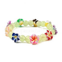 Bracelets extensibles ronds en perles de verre imitation jade&nbsp;BJEW-JB12060
