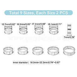18 Stück 9 Größen 201 Edelstahl geriffelte Fingerringfassungen&nbsp;STAS-UN0049-69P