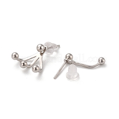 Orecchini a bottone asimmetrici in argento sterling placcato rodio con perline e sfere&nbsp;EJEW-I259-08P
