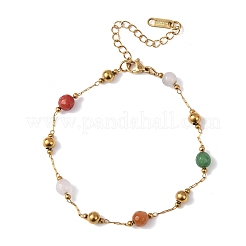 Armbänder aus runden Perlen aus natürlichem Achat und gefärbtem Jade&nbsp;BJEW-G774-02G