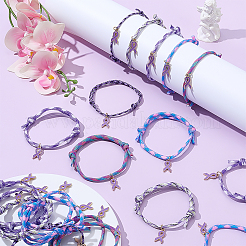40 bracelet réglable en polyester et élasthanne avec breloque en ruban de sensibilisation violet en alliage émaillé de 5 couleurs&nbsp;BJEW-ME00009