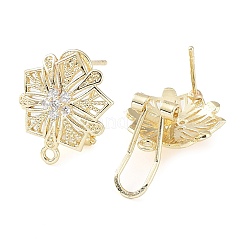 Ricerca di orecchini a bottone con fiore cavo in ottone con micro pavé di zirconi cubici&nbsp;KK-E083-11G