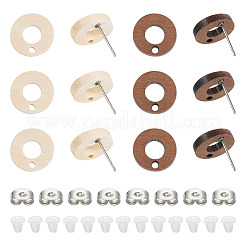 20 pièce 2 styles de boucles d'oreilles à tige en bois de frêne naturel en forme de beignet&nbsp;EJEW-TA0001-35