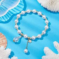 Braccialetti elasticizzati con perline di conchiglia rotonde da 8 mm&nbsp;BJEW-JB10616
