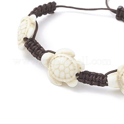 3 Stück 3-farbig gefärbte synthetische türkisfarbene Schildkröten-Armbänder mit geflochtenen Perlen für Kinder&nbsp;BJEW-JB09407