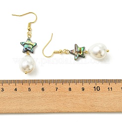 Pendientes colgantes de concha de abulón natural y perlas de concha&nbsp;EJEW-JE07432-02