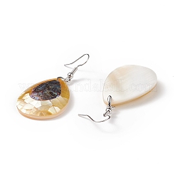 Ohrhänger aus weißer Muschel und Abalone-Muschel/Paua-Muschel&nbsp;EJEW-K081-03H