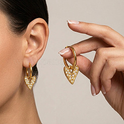 Pendientes colgantes de aro con rhinestone de acero inoxidable 304 para mujer&nbsp;BD6871