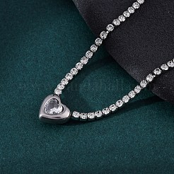 Collar con colgante de corazón de circonita cúbica transparente de acero inoxidable 304 para mujer&nbsp;NJEW-Z044-15P-02