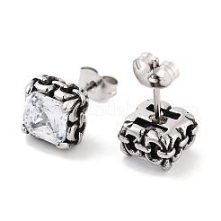 Orecchini a bottone quadrati in acciaio chirurgico 316 con pavé di zirconi cubici per donna e uomo&nbsp;EJEW-Z050-06B-AS