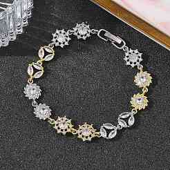 Bracelets à maillons en laiton micro pavé en oxyde de zirconium transparent pour femmes&nbsp;BJEW-C156-06A-GP