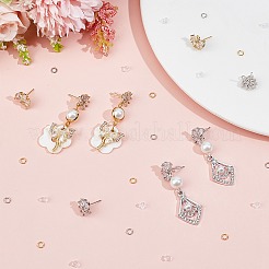 4 Paar 4 Stil Blume Messing Zirkonia Ohrstecker Zubehörse&nbsp;KK-CN0003-18