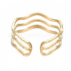 Bague de manchette ouverte à triple ligne ondulée en acier inoxydable 304&nbsp;RJEW-T023-02G