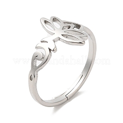 Bague réglable en acier inoxydable 304 anti-ternissement en forme de lotus creux pour femme&nbsp;RJEW-M149-32P