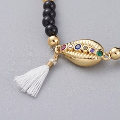Bracciali elastici con ciondoli in agata nera tinta e riscaldata in modo naturale&nbsp;BJEW-JB04849-01