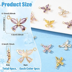 4 pièces 4 couleurs laiton micro pavé pendentifs zircone cubique&nbsp;KK-YW0003-85