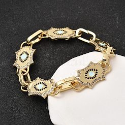 Messing-Gliederkettenarmbänder mit Mikropflaster und Zirkonia für Damen&nbsp;BJEW-H639-13G