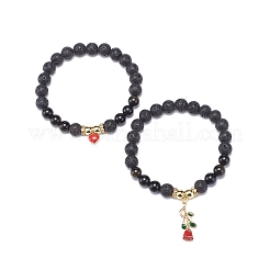 Set di braccialetti elasticizzati in pietra lavica naturale in stile 2 pz 2 e lucentezza dorata in ossidiana e ematite sintetica&nbsp;BJEW-JB08734
