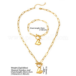 Sets aus Armbändern und Halsketten mit Herzanhängern aus Edelstahl 304 für Damen&nbsp;WG287A9-01