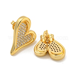 Pendientes de circonita cúbica transparente con pavé de latón en forma de corazón para mujer&nbsp;EJEW-N054-42G