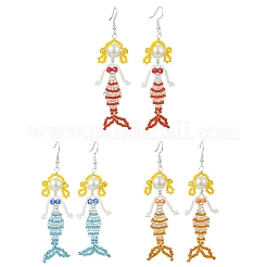Boucles d'oreilles pendantes en fil de cuivre et perles de verre&nbsp;EJEW-MZ00816