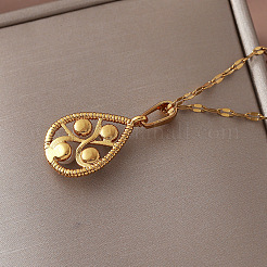 Collane vintage europee con pendente a goccia in acciaio inossidabile 304 e perle artificiali per donna&nbsp;NU2800