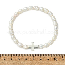 Stretcharmbänder aus natürlichen Süßwasserzuchtperlen und Legierungsperlen für Damen&nbsp;BJEW-JB14103-02
