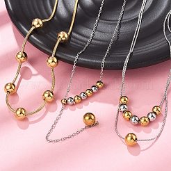 Collares de cadena de cable con cuentas redondas de acero inoxidable 304&nbsp;NJEW-D319-02A-GP