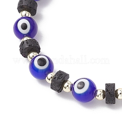 Bracelets extensibles en pierre de lave naturelle et perles de verre artisanales&nbsp;BJEW-JB11984-01