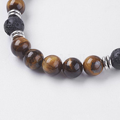 Pulseras de estiramiento de cuentas de roca de lava natural&nbsp;BJEW-E326-07