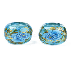 Perles rondelles acryliques transparentes imprimées de fleurs&nbsp;TACR-S160-01-B02