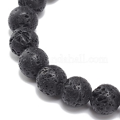 Bracelet extensible perlé rond en pierre de lave naturelle avec breloque fée en alliage&nbsp;BJEW-JB08884