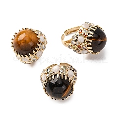 Bagues manchettes demi-rondes en oxyde de zirconium naturel œil de tigre&nbsp;RJEW-M076-01G-03