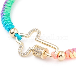 Set di braccialetti a maglie in ottone con micro pavé di zirconi cubici a forma di anello e croce e moschettoni a moschettone&nbsp;BJEW-JB07081