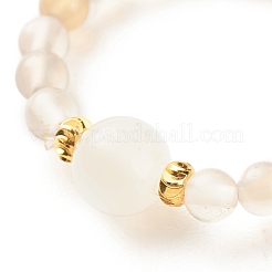 Anello elasticizzato con perline tonde in agata grigia naturale con pietra di luna&nbsp;RJEW-JR00440-02