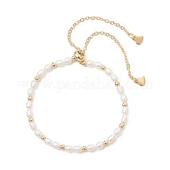 Armbänder mit Schiebeverschluss aus natürlichen Süßwasserzuchtperlen und Messingperlen&nbsp;BJEW-JB13324-02